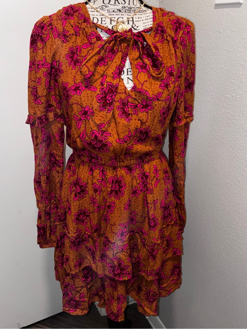 Jessica Simpson Reina Long Sleeve Floral-Print Ruffled Tiered Dress